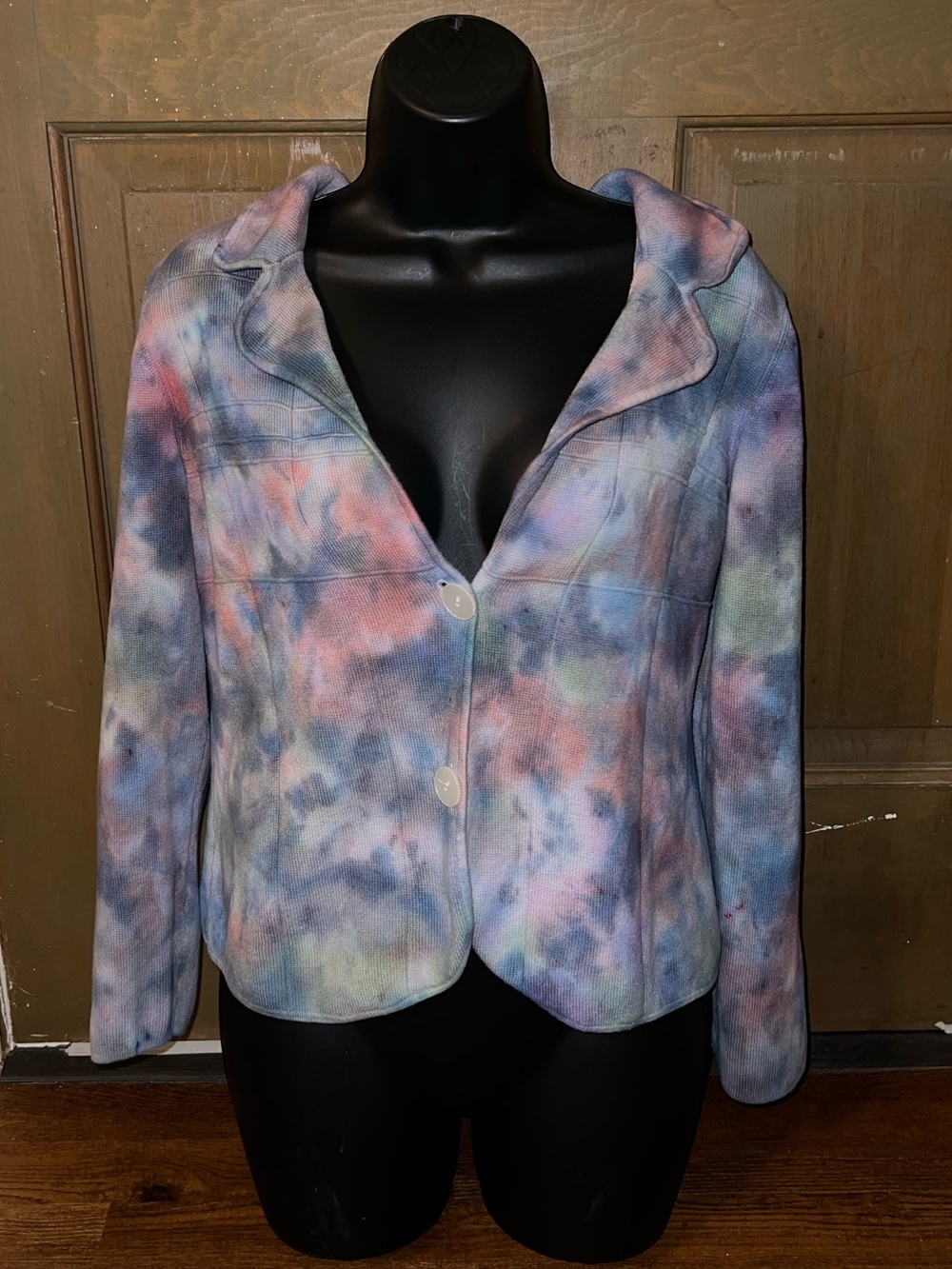 Artisan Tie Dye Ribbed Knit Cardigan Jacket Button Up Navy Hippie Boho Size M - Picture 6 of 12